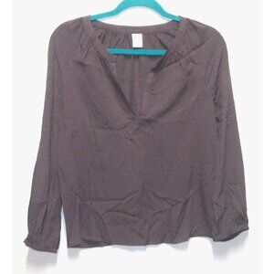 Melrose And Market Womens top blouse Sz M Gray boHo peasant LS Henley deep neck